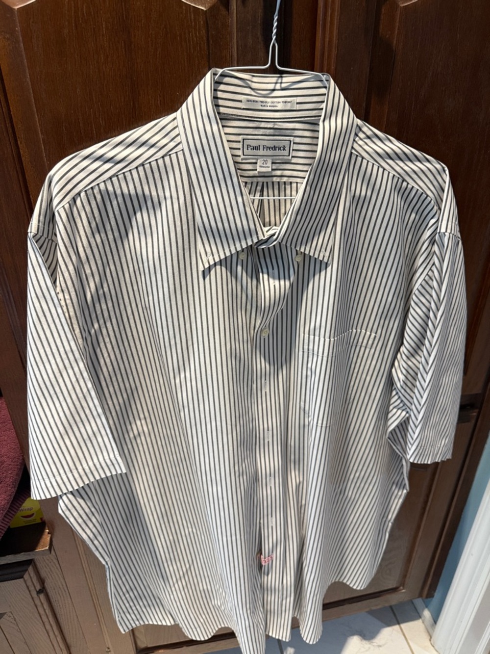 Paul Fredrick White Short-Sleeve Shirt with Black Pinstripes size 20 neck 3x